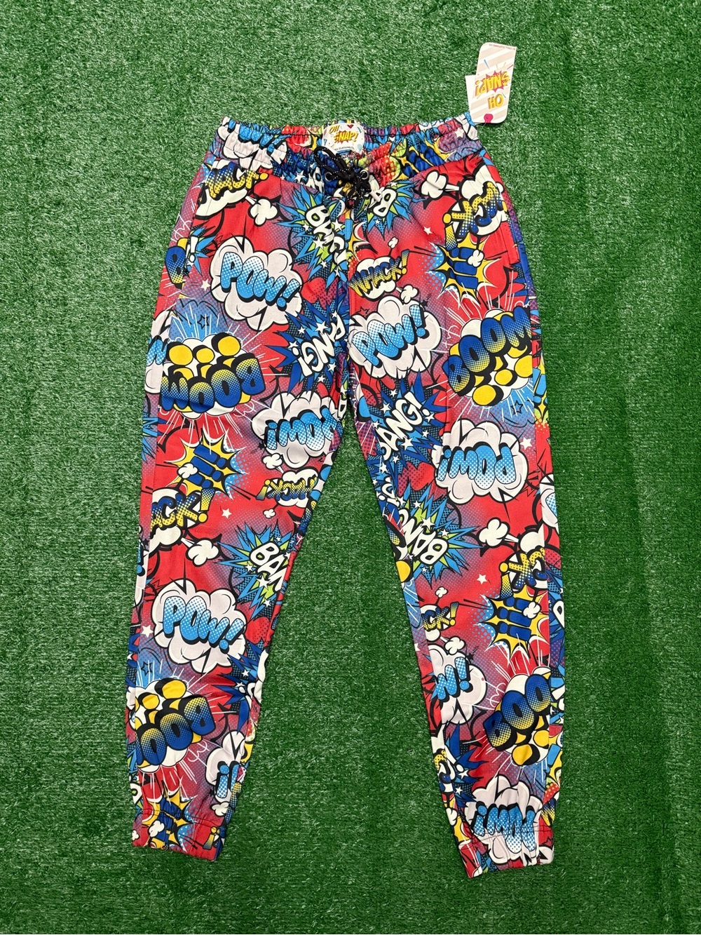 Snap Comic Print Joggers in Red, Blue, Yellow, White, Black